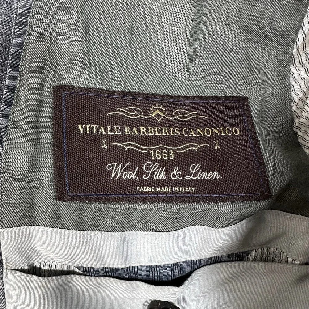 Banana Republic Blazer Mens 38R Gray Striped Wool Silk Linen Vitale Barberis